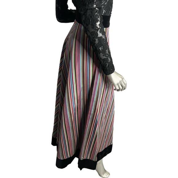 1950s Rainbow Striped and Velvet Skirt Small - Picture 4 of 6